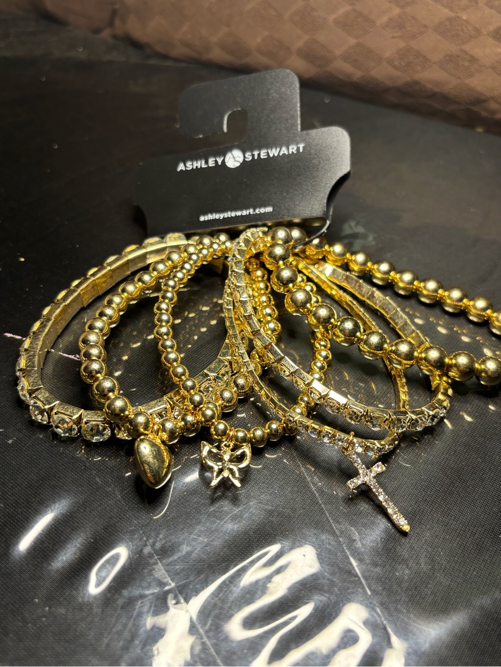 Ashley Stewart Gold Charm & Bead Bracelet Stack